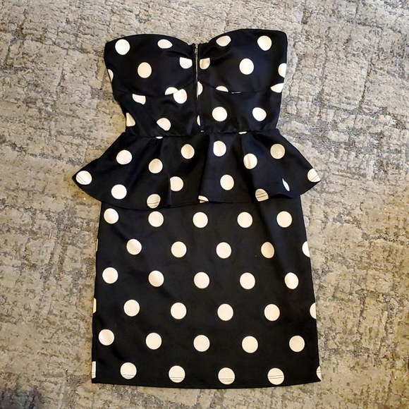 NWT - Agaci MD Retro Polka Dot Peplum Strapless Bodycon Cocktail Dress - Picture 2 of 10